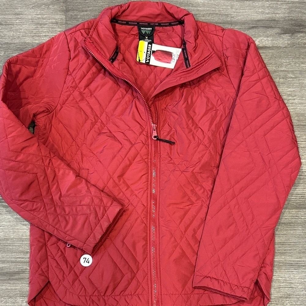 Voyager Mens Quilted Puffer Jacket Red Full Zip Diamond Pattern Small 1793645